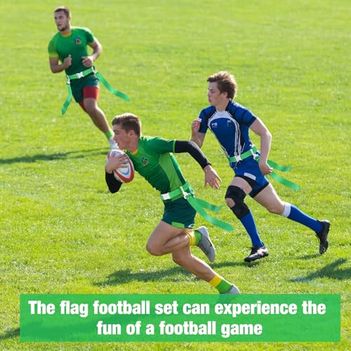 Hungdao 10/12 Players Flag Football Belts and Flags Adjustable Football Belts for Kids Teens Adults Team Training Sport Event - color: Green