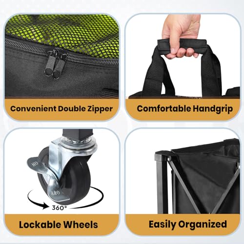 Tennis Ball Hopper Pickleball Removable Waterproof Basket with Carry Bag, Wheel Locks for Tennis Coaches Players Schools Clubs, Tennis Court Equipment/Accessory (165 Balls Capacity)