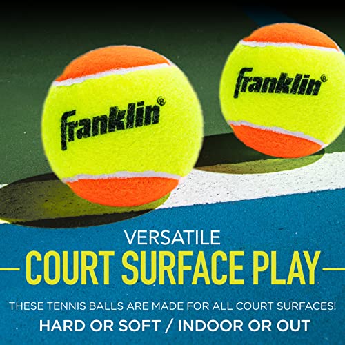 Franklin Sports Starter Tennis Balls - Pressureless, Low Bounce for Beginners - Great for Training + Practice - 3 Pack - All Court Surface