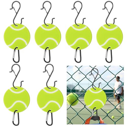 CroBlissful 6 Pcs Bag Hook for Fence Baseball Football Basketball Tennis Team Gifts Bag Clip Sports Backpack Buckle with Acrylic Board for Bat Water Bottle Player Lover Gifts - color: Tennis