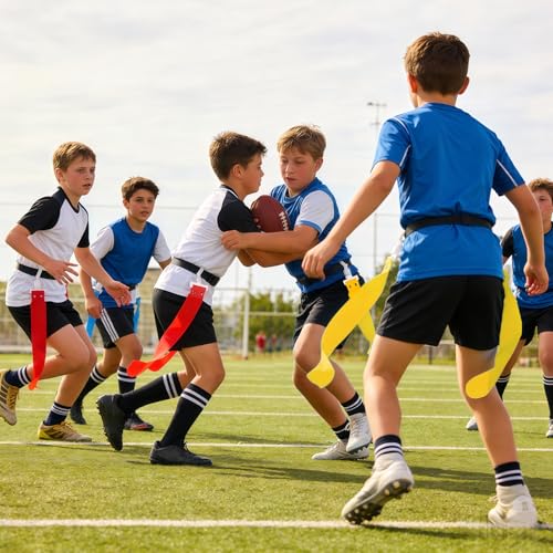 Flag Football Belts, 14 Player Adjustable Flag Football Set with 28 Flags for Youths Adults - Fits Up to 22-46" Waist - color: Red, Yellow