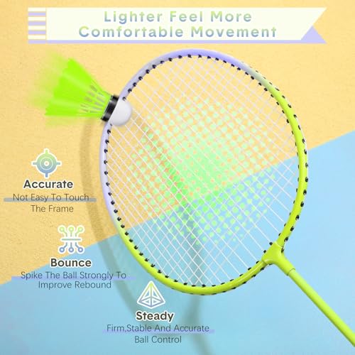 12 Pack Badminton Rackets Set Including Badminton Racquets, Nylon Shuttlecocks and Carry Bag for Outdoor Backyard Games Beginners - color: Fluorescent Yellow