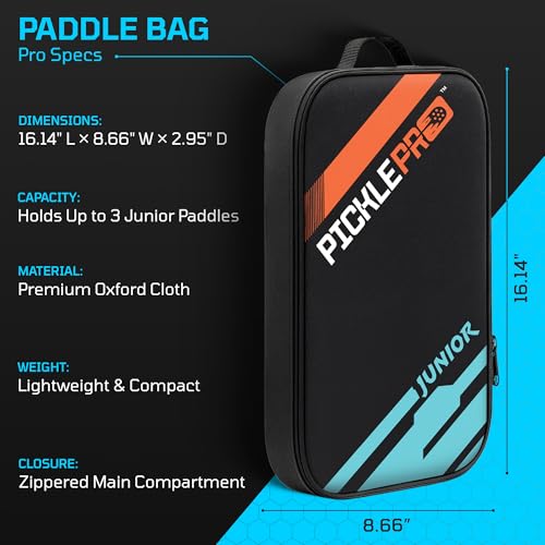 PicklePro Junior Pickleball Bag – Lightweight Pickleball Paddle Bag for Kids & Youth, Durable Oxford Cloth Paddle Case, Compact - Holds Up to 3 Paddles
