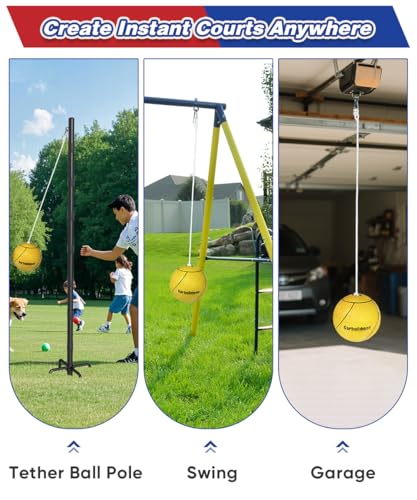 Garbuildman 8" Regulation Sized Tetherball, Rubber Tether Balls and Rope Set for Outdoor Backyard Game, Portable Replacement Tether Ball with Carabiner, Ball Pump for Kids Adults & Dogs