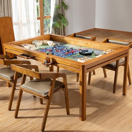 Solid Wood Board Game Table with Removable Table Top for 4–6 Players,Gaming Table and Dining Includes Play Mat and Detachable Cup Holders with 55" x 31" Play Area (Oak) - color: Oak