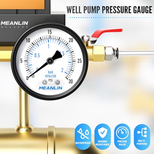0-30Psi 2" DIAL FACE 1/4" NPT Well Pump Pressure Gauge, with 1/2" NPT and 3/8" NPT Hex Bushing, 3-2-3% Accuracy, Center Back Mount - size: 0-30Psi, style: 1/4"NPT Back Mount