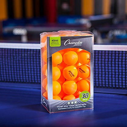 Champion Sports 3 Star Table Tennis Ball Pack – Tournament Size, 40mm Seamless, CTTA & ITTA Approved - style: Box of 38 (Orange)