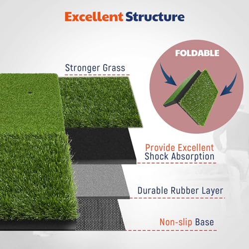 JAYA Golf Hitting Mat with Heavy Rubber Base, Foldable Golf Practice Mat for Indoor & Outdoor Training, Dual Turf Fairway & Rough Grass Mat for Swing, Chipping and Driving Practice - size: 24" x 24"