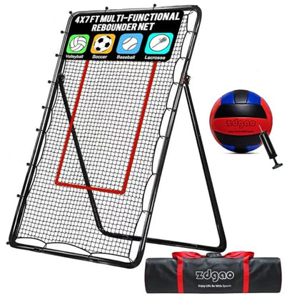 Adjustable Volleyball Rebounder Net 4x7ft, Bounce Back Practice Equipment for Practicing Volleying, Bumping, Spiking-with Volleyball&Bag