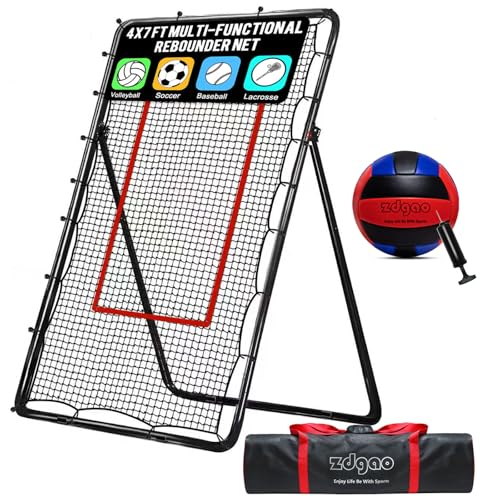 Adjustable Volleyball Rebounder Net 4x7ft, Bounce Back Practice Equipment for Practicing Volleying, Bumping, Spiking-with Volleyball&Bag