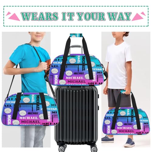 Custom Volleyball Gym Bag Duffel Bag for Women Men, Personalized Name Sport Bag Overnight Bags Customized Travel Weekender Bag, Purple Blue Glitter - color: Purple Blue Glitter