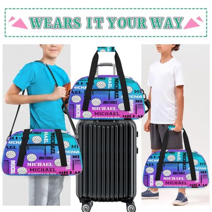 Custom Volleyball Gym Bag Duffel Bag for Women Men, Personalized Name Sport Bag Overnight Bags Customized Travel Weekender Bag, Purple Blue Glitter - color: Purple Blue Glitter