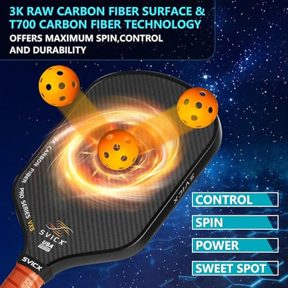 Carbon Fiber Pickleball Paddle 16mm – Professional Pickleball Paddles with Superior Control, Power & Spin – Extended Handle for Two-Handed Grip, USAPA Approved - color: Black Brown