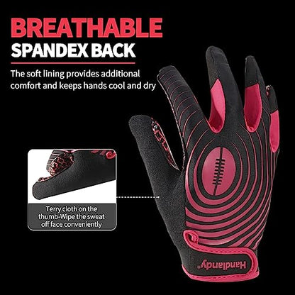 HANDLANDY Youth Football Gloves, Kids Sticky Receiver Gloves,Super Grip Football Glove Best Gift for Boys,Girls - color: Hot pink, size: X-Small-Youth