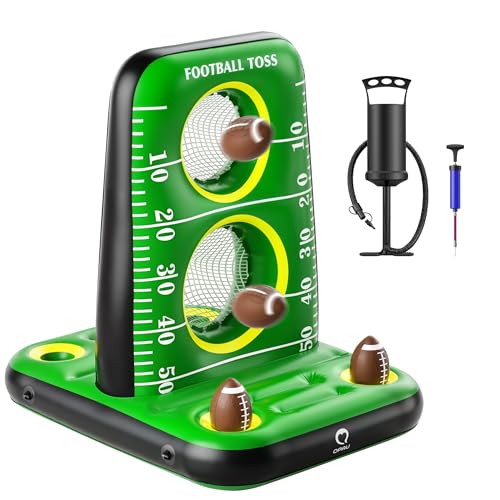 QPAU Inflatable Football Toss Game for Pool – Water Football Target with 4 Balls & 2 Pumps, Dual Net Design, Stable Base, Summer Pool Game for Kids & Adults