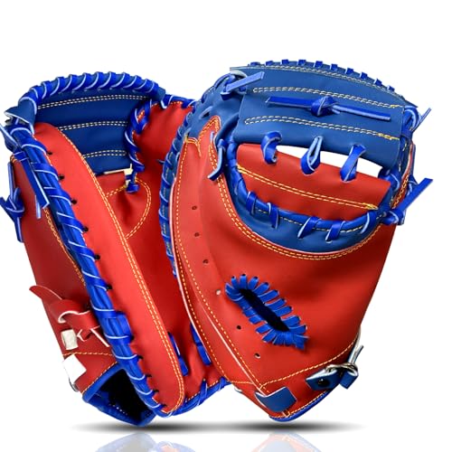 Baseball Catchers Mitt 33", Catcher Glove, Baseball Glove, Catchers Mitt for Training and Playing, Right Hand Throw, Adult and Youth Size, Multiple Styles - color: Red，Blue