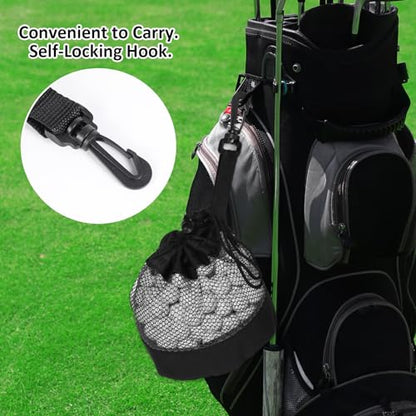 3 PCS Golf Ball Bags with Drawstring, Golf Ball Pouch & Golfing Balls Storage Organizer, Nylon Mesh for Practice (Black, 5.51x6.69 in)