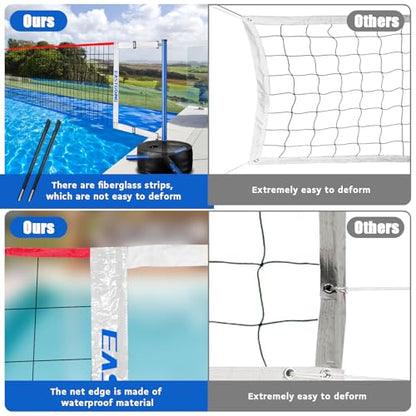 Pool Volleyball Net Set with Light,Adjustable Length 15-25FT，Swimming Pool Volleyball Net System with 2 Water Volleyballs and Heavy Duty Base.