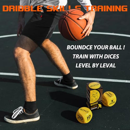 Basketball Dribble Skills Dice Set - Training Equipment - Basketball Gift for Boys.Dribble Skills Training for Beginner and Party Favors - color: Yellow
