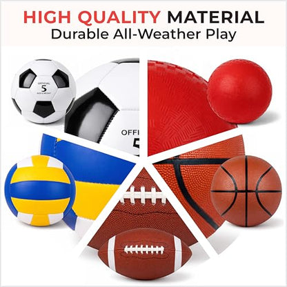 5 Pcs Sport Balls Set Official Size Athletic Balls Include Soccer, Football, Basketball, Volleyball, Playground Ball, Kickball Set, Ball Pump for Indoor Outdoor Game Youth Adult