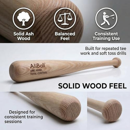 AliBall one Hand bat Trainer, 22" Solid Ash (No Splice) Training bat, Soft Toss & Tee Work, Build Hand Strength & Bat Control, Baseball Training bat, one Hand Training bat