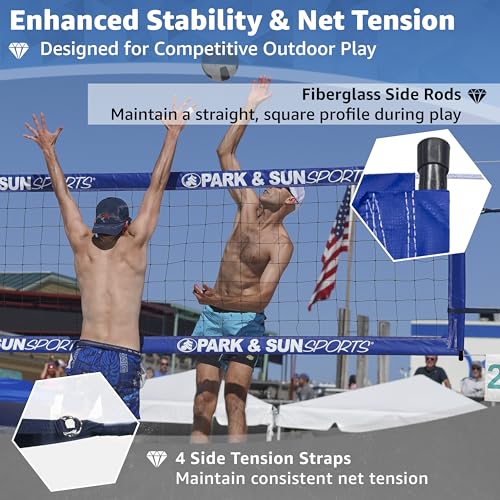 Park & Sun Sports Regulation Size Indoor/Outdoor Professional Volleyball Net with Steel Cable Top and Bottom, Blue, One Size