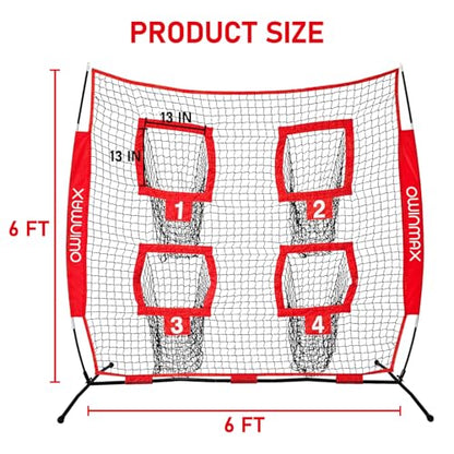 6x6 ft Football Trainer Throwing Net, Training Target Practice with 4 Targets, Includes Carry Bag and Ground Stake, Black and Red, Great for Kids and Youth - color: Red