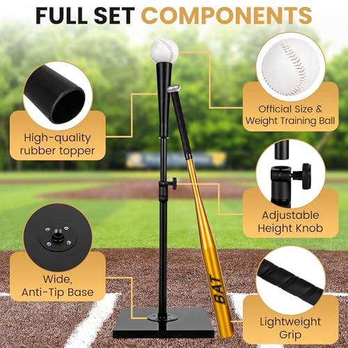 Baseball Batting Tee Set with Light Weight Aluminum Bat and Baseball - Hitting Tee - Baseball Tee - Batting Tees for Baseball - Hitting Tee for Baseball - Baseball Hitting Tee - Baseball Tee Set