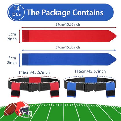 12 Sets Flag Football Set, Football Flags with 42 Flags Adjustable Capture the Flag Set for Adults, Children and Teenagers for Players' Matches and Training-Blue, Red