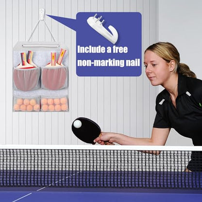 VISEMAN Ping Pong Storage Rack, Table Tennis Racket Holder Wall Mount Organizer for 4 Paddles and Balls
