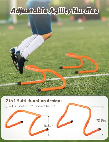 GHB Agility Hurdles 5/6 Pack Foldable Speed Agility Training Hurdles Adjustable Sturdy Hurdles Training Equipment Set with Carry Bag for Amateur, Athletes, Soccer, Basketball - style: 6 Pack Adjustable 8.3"&12.6"