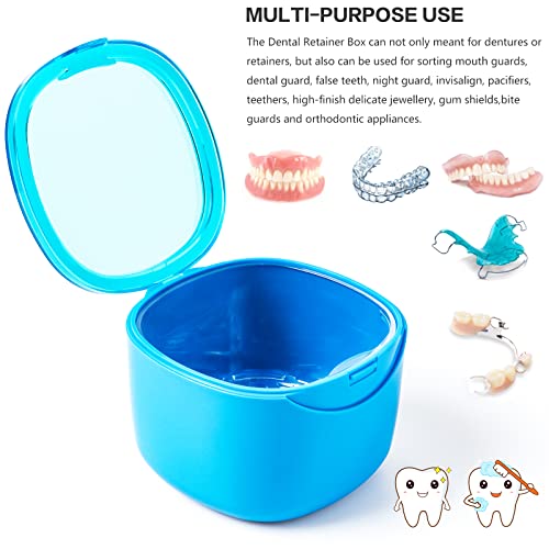 Denture Bath Case, Retainer Cleaning Box,No-Leak Denture Case, Mouth Guard, Night Guard and Retainer (blue) - color: Blue