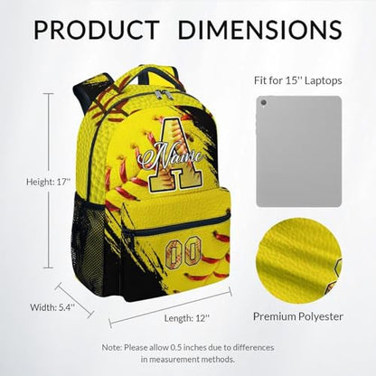 Mercuryelf Personalized Softball Backpack for Girls - Custom Name Kids Monogram School Bookbag for Players/Travel/Team - color: Yellow