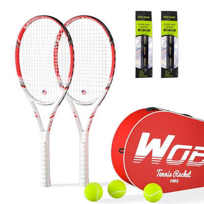 Pro Tennis Racket for Adults, 2 Player 27 inch Speed Tennis Racquet Acceptable for Beginner and Professional with 3 Tennis Balls, 2 Vibration Dampes, 2 Overgrips, Tennis Bag - color: Red