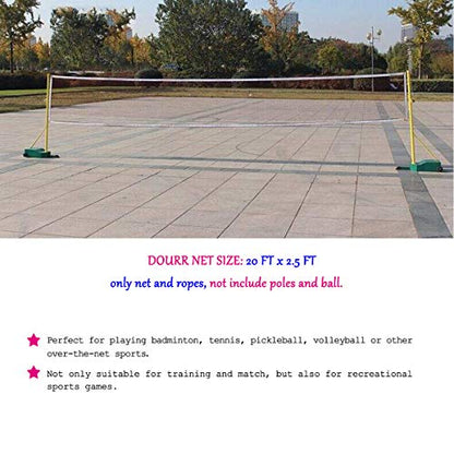 Outdoor Indoor Badminton Net Replacement with Steel Cable Ropes for Backyard Beach Garden Schoolyard (20 FT x 2.5 FT)
