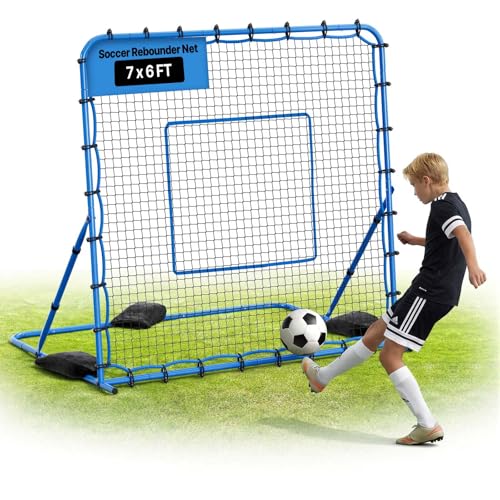 VEVOR Soccer Rebounder Net, Quick-Switch Angle Soccer Goal Rebounder for Control, Passing Practice, Heavy-Duty Iron Frame & PE Net, Easy Setup Ball Training Equipment for Teens&Adults - size: 7x6FT
