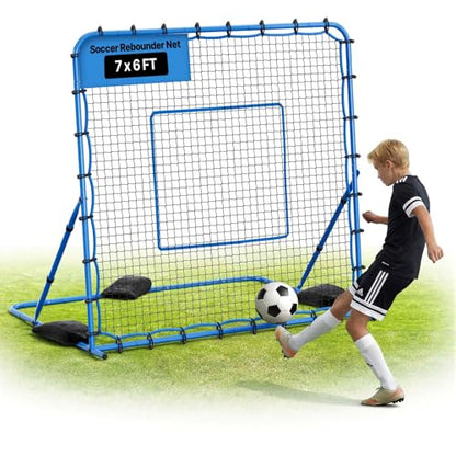 VEVOR Soccer Rebounder Net, Quick-Switch Angle Soccer Goal Rebounder for Control, Passing Practice, Heavy-Duty Iron Frame & PE Net, Easy Setup Ball Training Equipment for Teens&Adults - size: 7x6FT