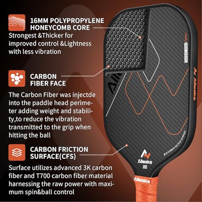 Pickleball Paddles, USAPA Approved, 3k Friction Surface Carbon Fiber Pickleball Paddle, Durable &Lightweight Pickleball Rackets for Adults - color: Black&Brown Pickleball Paddles