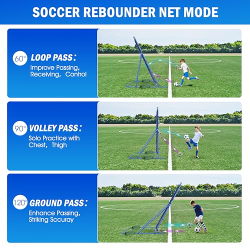 Soccer Baseball Rebounder Net, Soccer Goal Net, Volleyball Softball Rebound Pitchback Net Quick-Switch Angle Training for Control, Passing Practice, Bounce Back Rebounder Goals Gifts Trainer Equipment - size: 7FTx6FT
