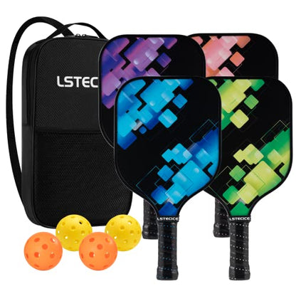 Pickleball Paddles Set of 4, Fiberglass Pickleball Paddles with Honeycomb Core, Lightweight Pickleball Set with Balls & Bag for Men, Women & Beginners