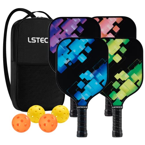 Pickleball Paddles Set of 4, Fiberglass Pickleball Paddles with Honeycomb Core, Lightweight Pickleball Set with Balls & Bag for Men, Women & Beginners