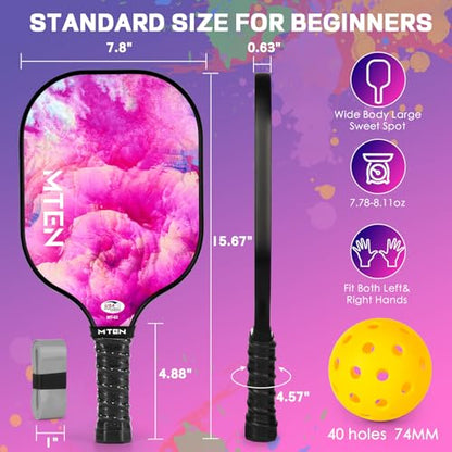 Pickleball Paddles Set of 2 or 4, or Single Paddle – USAPA Approved Fiberglass Surface Pickleball Rackets Set for Men & Women - color: Pink*2