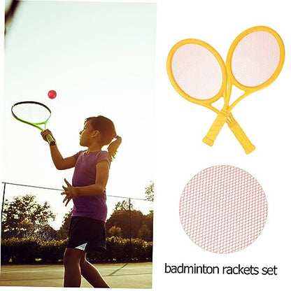 2Pcs Parent Outdoor Sports Tennis and Badminton Racket Set Large Racket with Tennis Balls and Badminton Rackets for Family Fun and Beginner Learning Activities