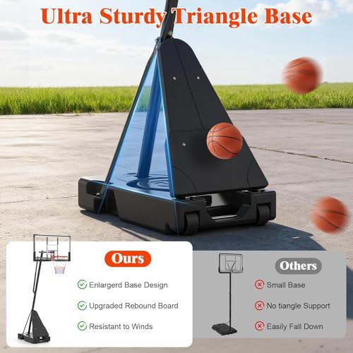 Basketball Hoop Outdoor 33/44/48 Inch Shatterproof PC Backboard, 4.92-10FT Stepless Adjustable Height, Portable Basketball Hoop with Wheels for Backyard, Driveway and Court - size: 44 Inch Backboard