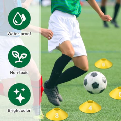 10 Pcs Numbered Sports Disc Cones 1-10 Soccer Cones with Mesh Carry Bag Flexible Agility Cones Soft Field Cones for Gym PE Classes School Activities Games, Sports Training Equipment - color: Yellow