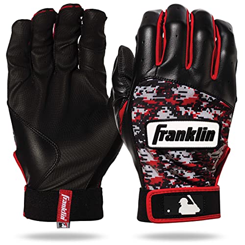 Franklin Sports MLB Youth Batting Gloves - Digitek Camo Baseball + Softball - Premium Leather - Many Sizes + Colors - Youth - color: Gray/Red, size: Small