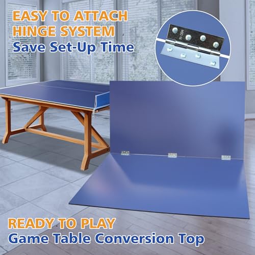7 * 4ft Portable Ping Pong Table Top, Foldable Ping Pong Table Topper for Pool Table with Net & Premium Foam Padding - color: Blue