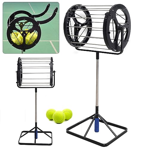 2 in 1 Tennis Ball Picker, 55 Large Capacity Stainless Steel Balls Receiver Pick Up Rollers Tool Tennis Ball Picker Saver Grabber Black Automatic Tennis Ball Pick Up Hopper