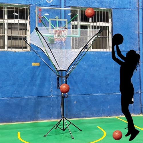 Basketball Returner Attachment Shooting Practice Returner, Portable Indoor Outdoor Hoop Return Net System, Floor Rebounder Training Catcher Machine