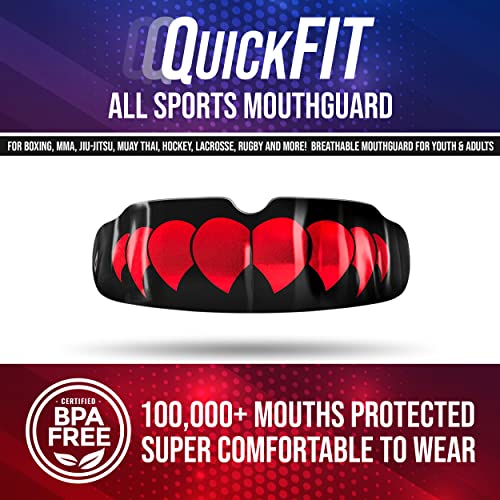 Impact Quick-Fit All Sports Mouthguard Boxing, MMA, Lacrosse, Football, Hockey, Basketball, Jiu-Jitsu, and More, Breathable Mouthguard for Adults, Metallic Red Fangs on Black